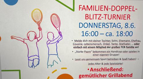 FAMILIEN-DOPPEL-BLITZTURNIER 8.6. 16:00 bis ca. 18:00 & GRILLABEND 