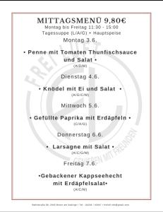 FREILUFT  NEWS - NEUES AUS DER KANTINE! MITTAGSMENÜ ab 02.Mai 