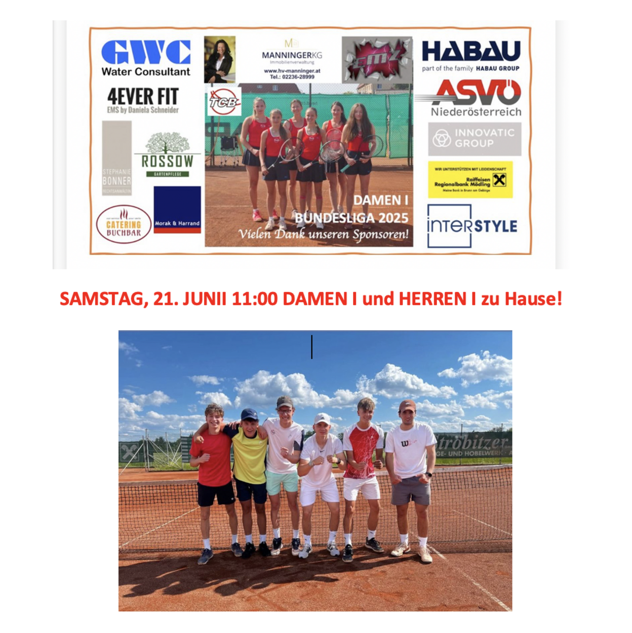 SAMSTAG, 21. JUNI AB 11:00 DAMEN BL  und HERREN I LLB  ZU HAUSE!