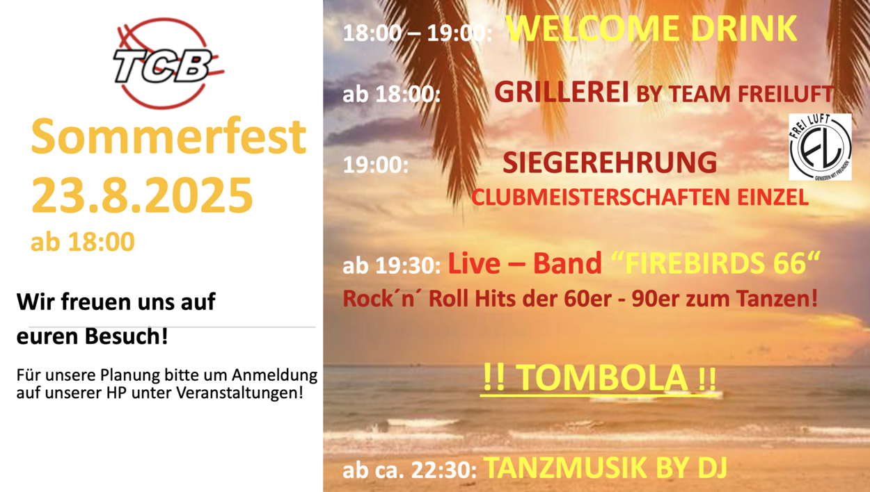 EINLADUNG SOMMERFEST - LIVE BAND FIREBIRDS  66 & DJ  - TOMBOLA - GRILLEREI