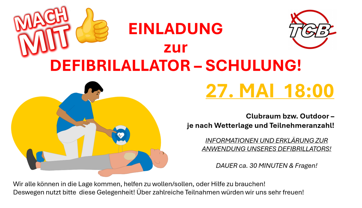 DEFIBRILLATOR  SCHULUNG am 27. MAI 18:00